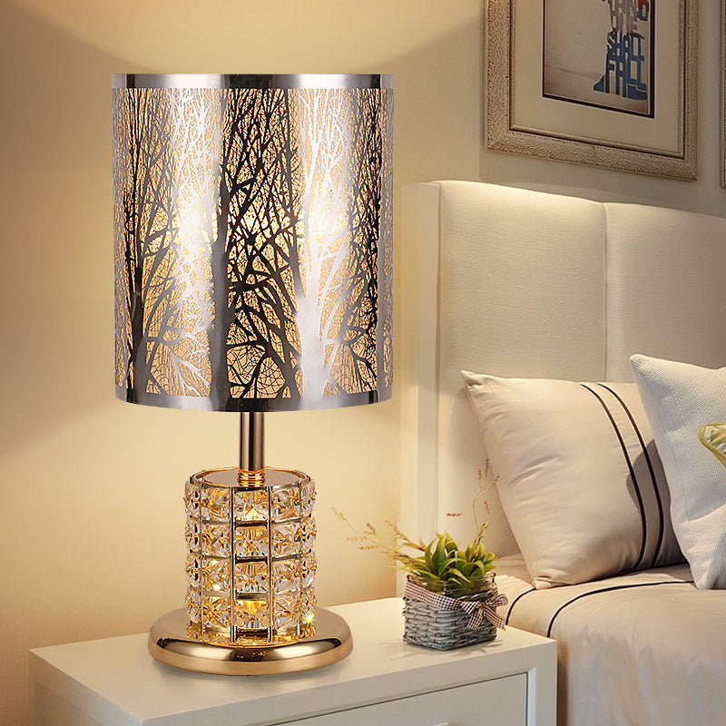 Crystal Gold Night Light Flower/Tree Single Light Traditional Nightstand Lamp for Bedroom