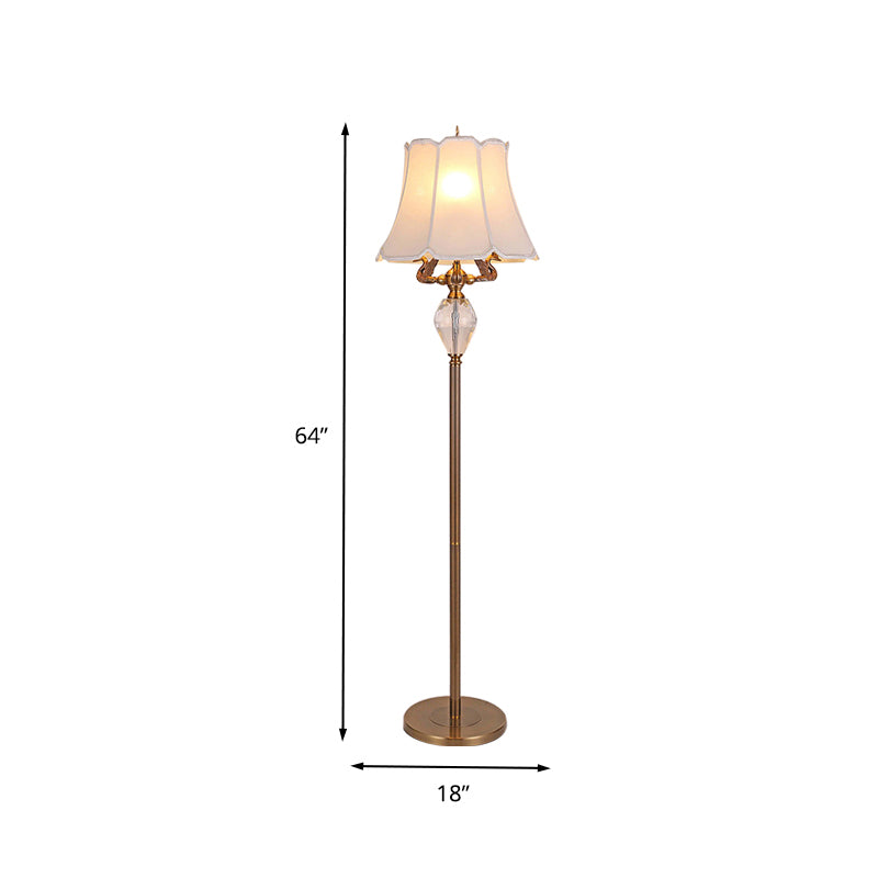 Pavimento a forma di campana bianca Lettura Light Minalismo Tessuto 1 camera da letto leggera Lampada in piedi con accento di cristallo