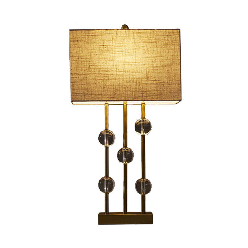 Rectangle rural Lumière de nuit 1 lampe de table en tissu clair en beige pour chambre à coucher avec déco cristallin