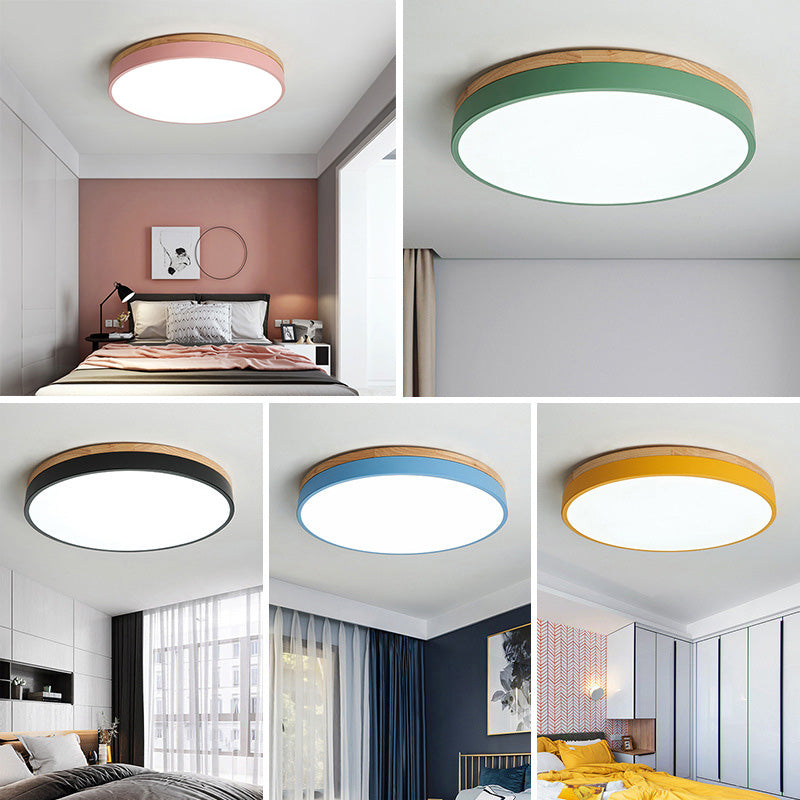 Macaron Modern Flush Mount Ceiling Light Fixtures with Wood Art for Bedroom