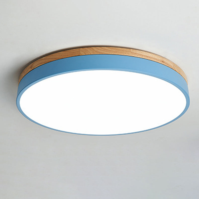 Macaron Modern Flush Mount Ceiling Light Fixtures with Wood Art for Bedroom