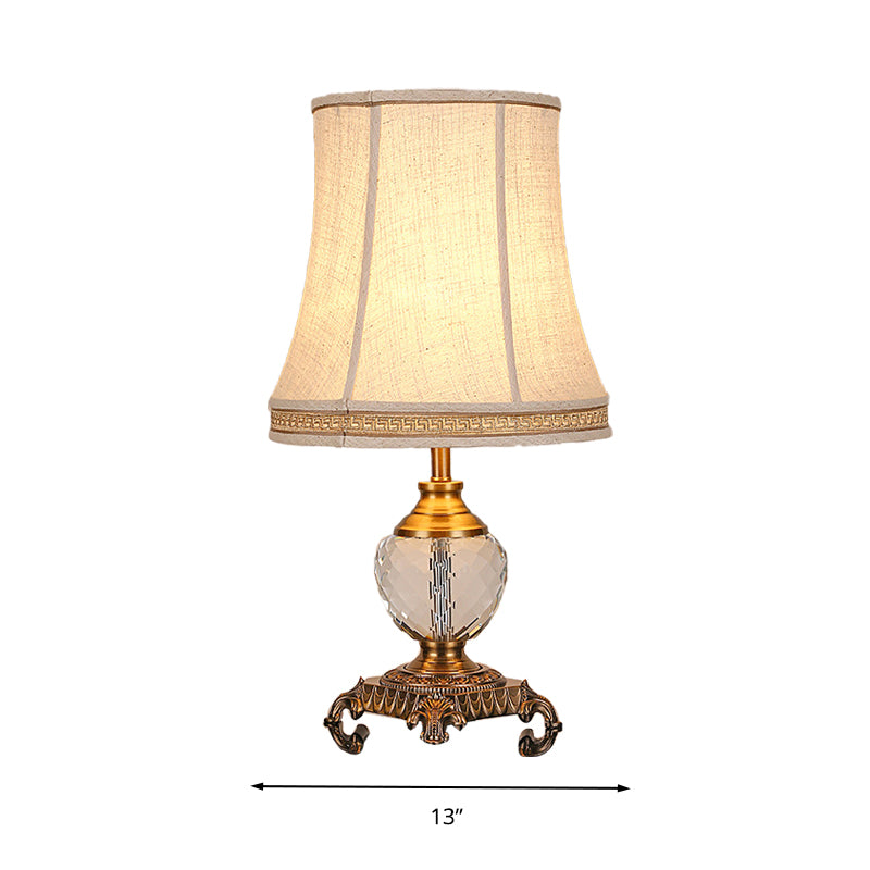 Tapered Bedroom Crystal Nightstand Light Rural Fabric 1 Light Beige Table Lamp with Braided Trim