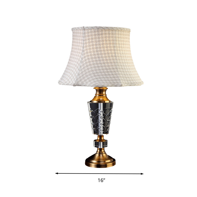 Fabric Bell Shade Table Light Traditional Single Bulb Night Lamp in Beige with Carved Crystal Base