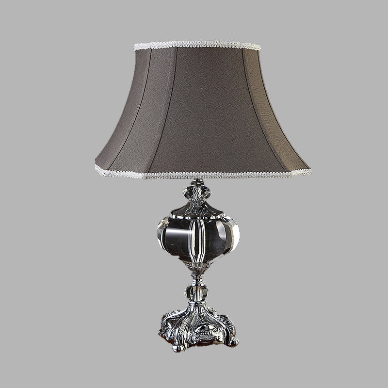 Tissu lampe à tête de traditionalisme à tête simple de nuit gris Filée à tête unique avec base en cristal