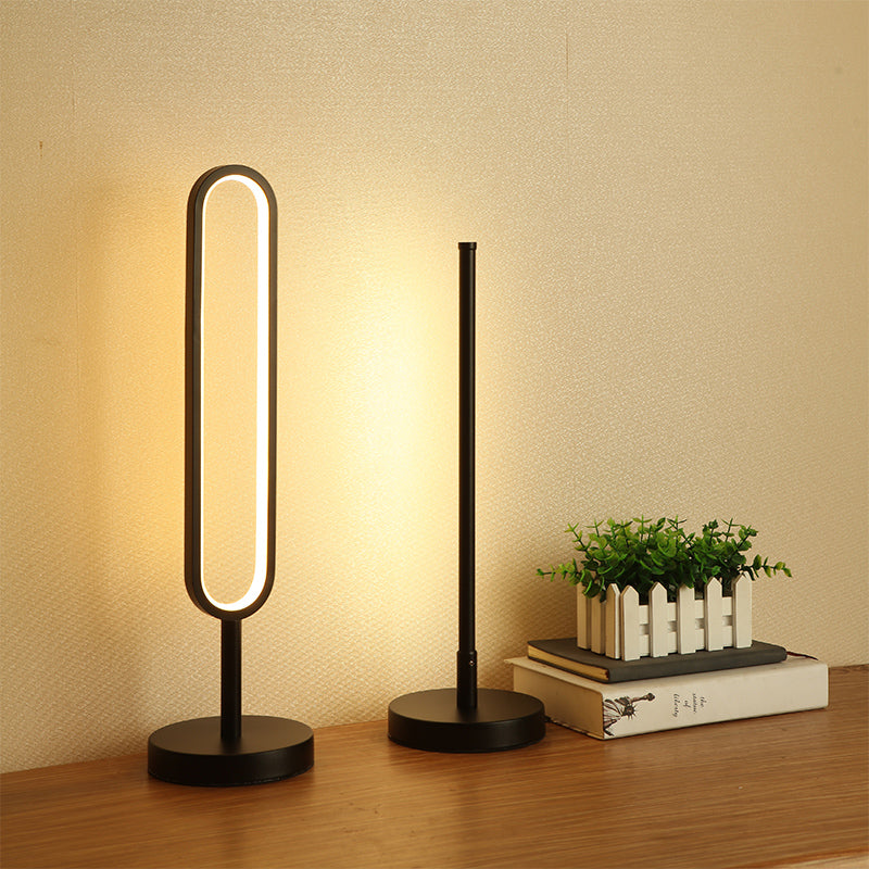 Minimalist Geometric Table Lamp Metal Bedside LED Nightstand Light in Black