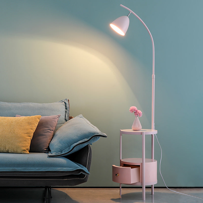 Metallic Bell Floor Reading Lamp Macaron 1-Light Floor Light avec tiroir table