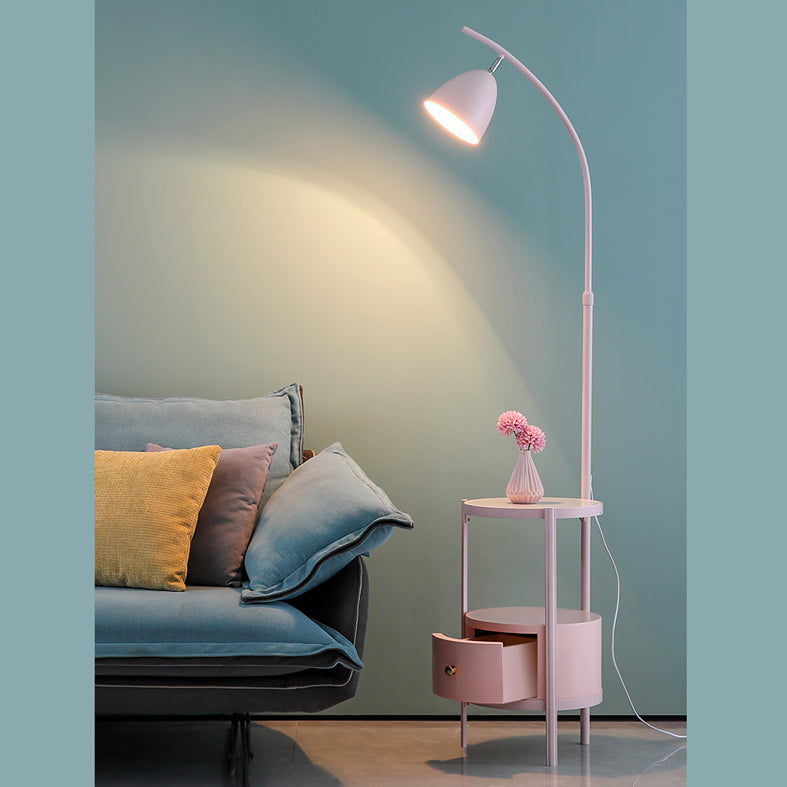 Metallic Bell Floor Reading Lamp Macaron 1-Light Floor Light avec tiroir table