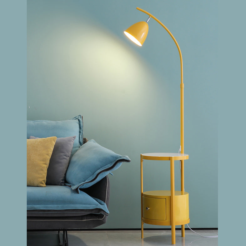 Metallic Bell Floor Reading Lamp Macaron 1-Light Floor Light avec tiroir table