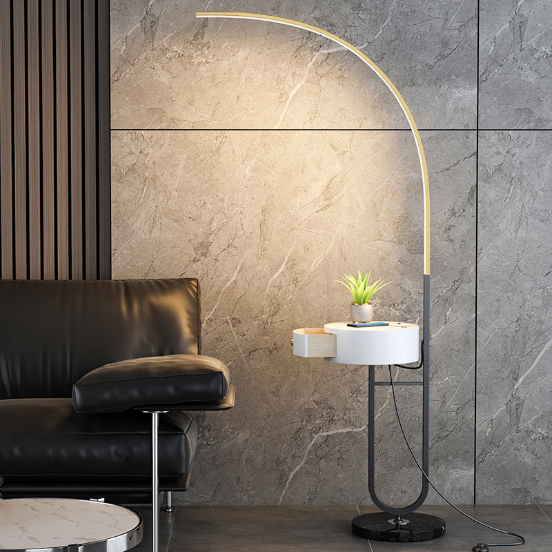 Gebogen woonkamer vloerlicht metalen minimalistische led staand licht met lade