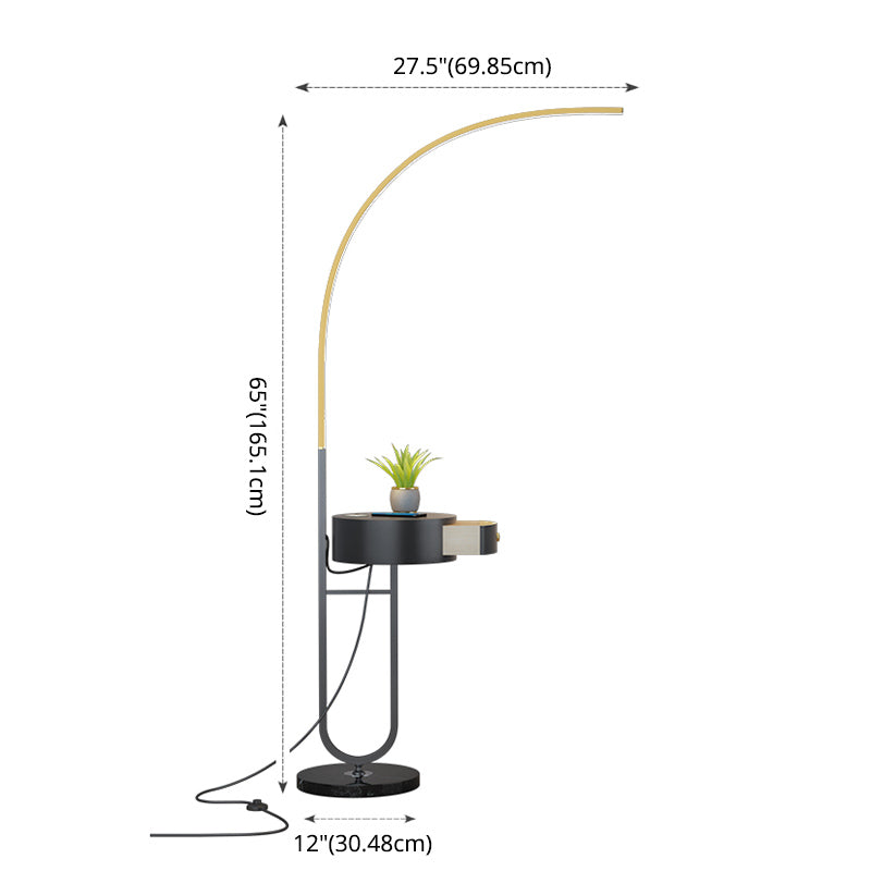 Sala de estar arqueada piso ligero metal minimalista Luz de pie con cajón