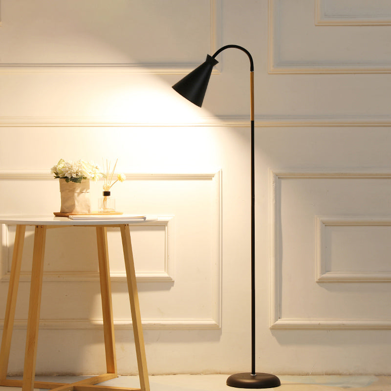 Macaron Style 1-Bulb Floor Lamp Flexible Standing Light with Conical Plastic Shade