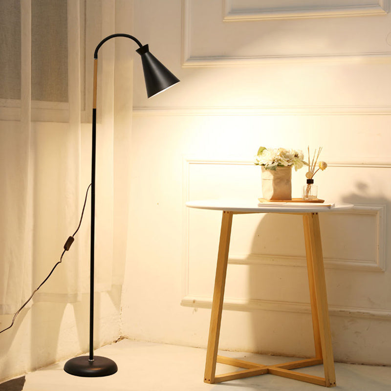 Macaron Style 1-Bulb Floor Lamp Flexible Standing Light with Conical Plastic Shade