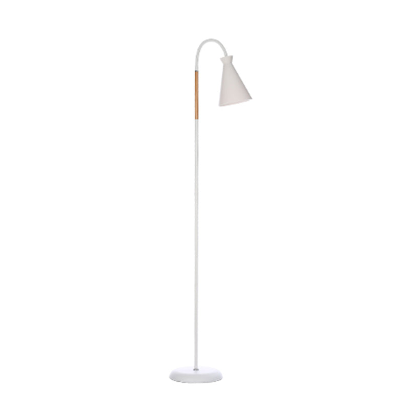 Macaron Style 1-Bulb Floor Lamp Flexible Standing Light with Conical Plastic Shade