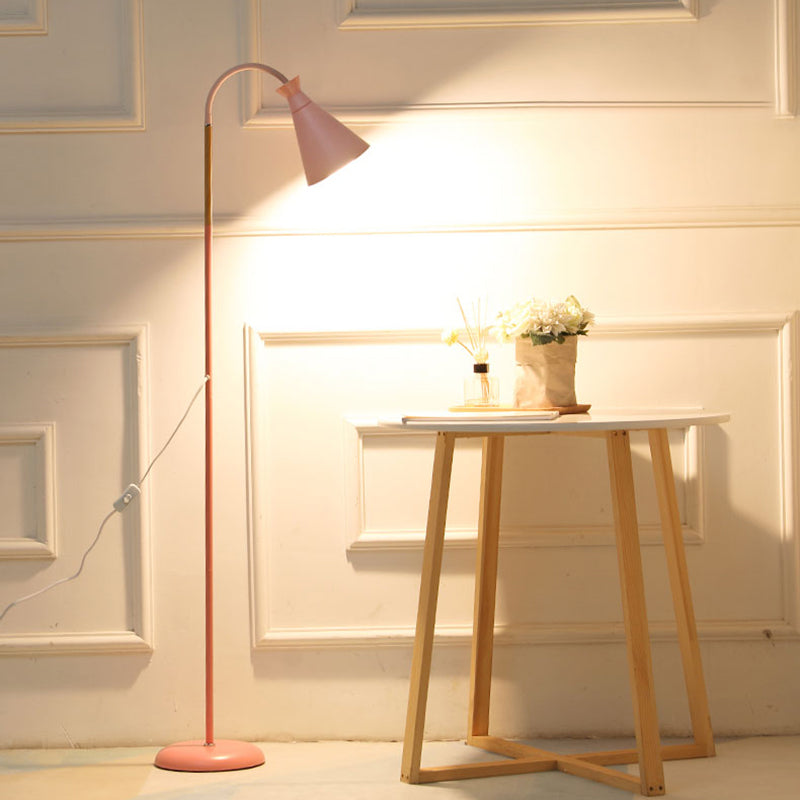 Macaron Style 1-Bulb Floor Lamp Flexible Standing Light with Conical Plastic Shade