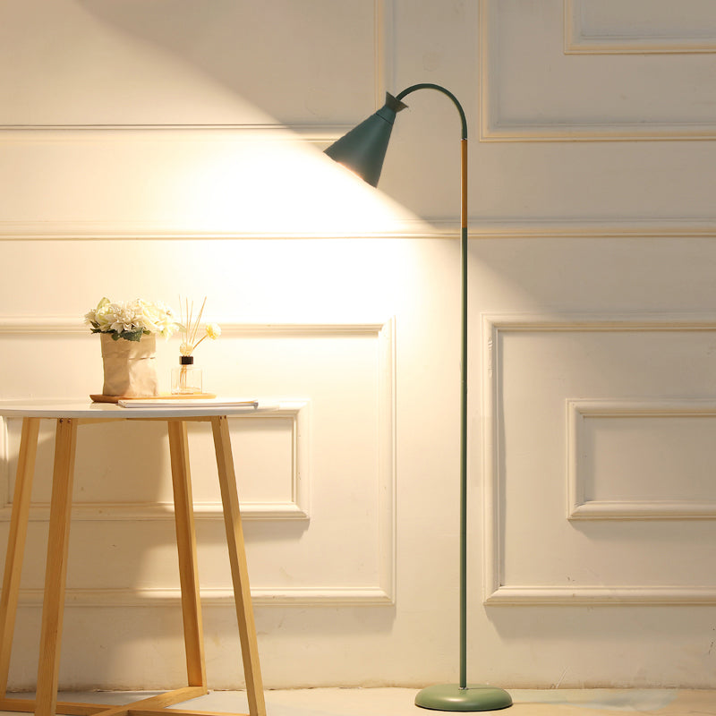 Macaron Style 1-Bulb Floor Lamp Flexible Standing Light with Conical Plastic Shade