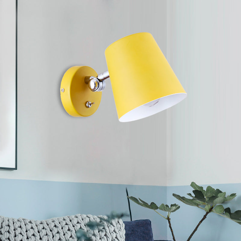 1 Head Bedroom Wall Lamp Modernism Yellow Sconce Light Fixture with Conical Metal Shade