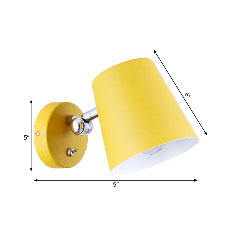 1 Head Bedroom Wall Lamp Modernism Yellow Sconce Light Fixture with Conical Metal Shade