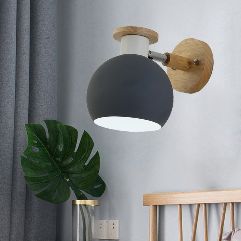 1 Bulb Bedroom Sconce Light Modern Grey Wall Mounted Lamp with Global Metal Shade