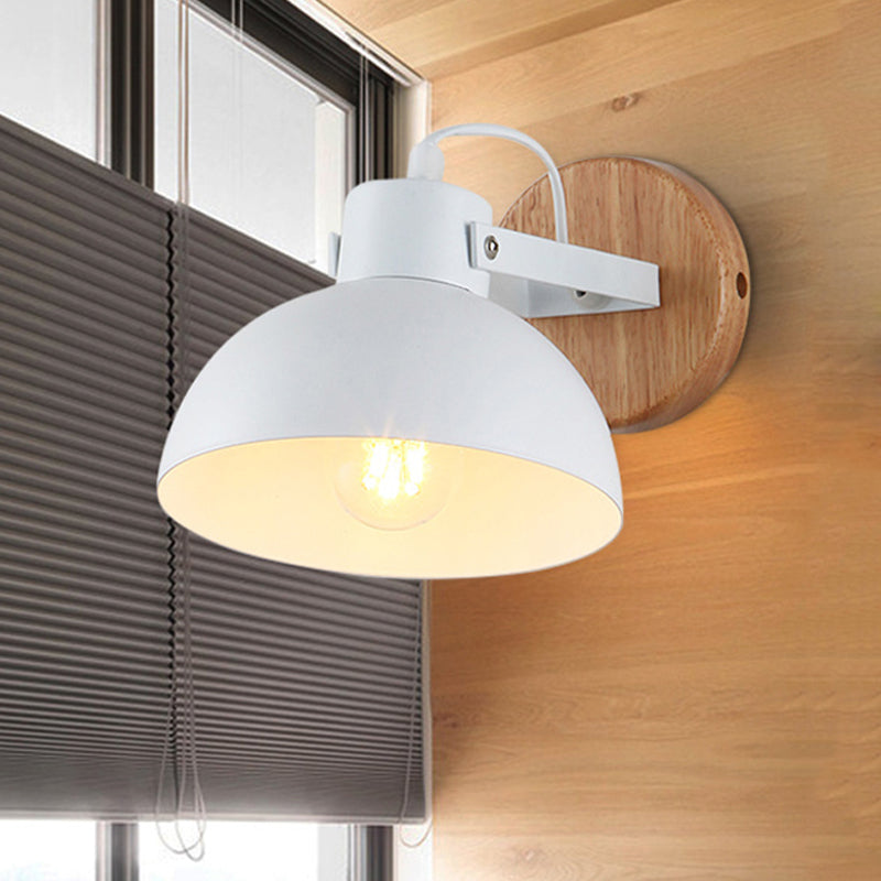 Lámpara de pared de 1 cabezal de tazón modernismo lámpara de apliques de metal en blanco con madera redonda placa trasera