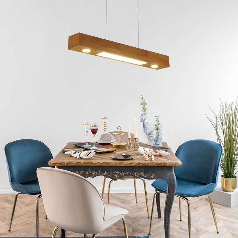 Rechteckig Holz Kronleuchter Licht zeitgenössische LED 31,5 "/47" breit beige LED Hängende Deckenlampe in warmem Licht