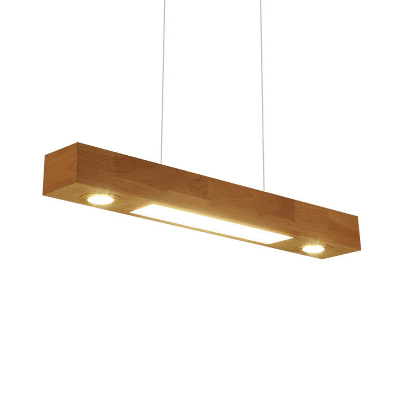 Rechteckig Holz Kronleuchter Licht zeitgenössische LED 31,5 "/47" breit beige LED Hängende Deckenlampe in warmem Licht