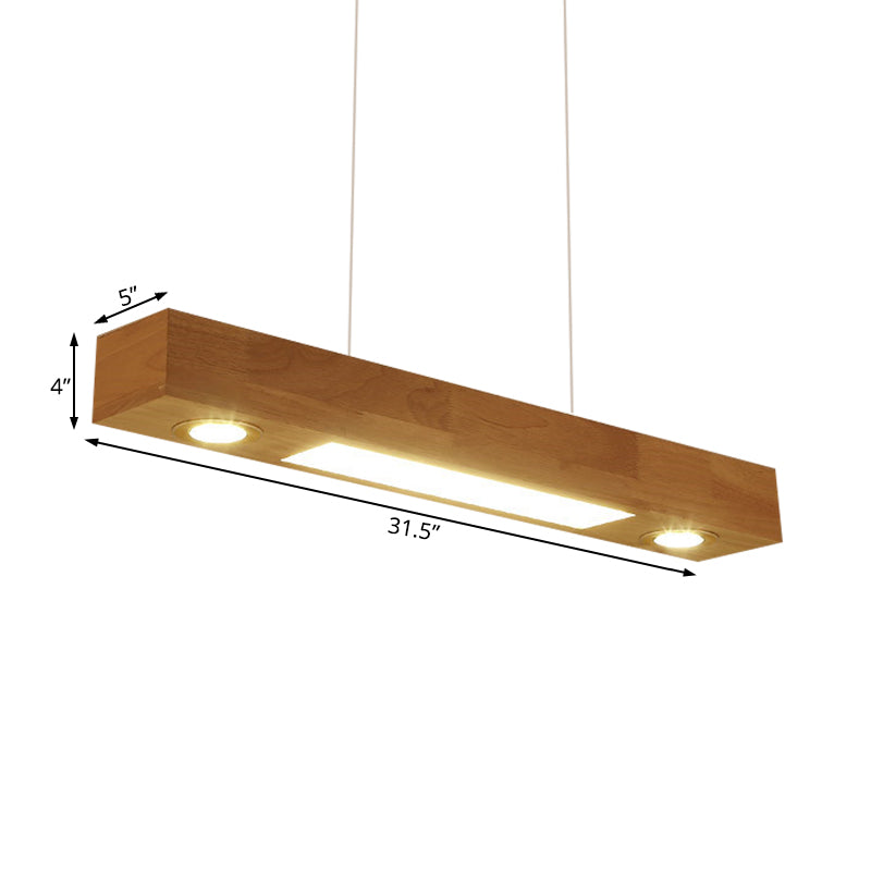 Rechteckig Holz Kronleuchter Licht zeitgenössische LED 31,5 "/47" breit beige LED Hängende Deckenlampe in warmem Licht