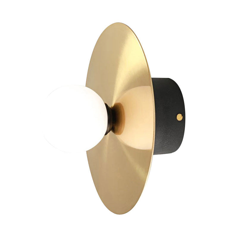 1 Bulb Bathroom Wall Lamp Modernism Gold LED Wall Light Sconce with Spherical White Glass Shade
