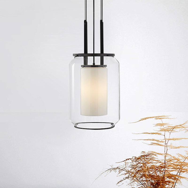 1 Bulb Bedroom Hanging Pendant Modern Black Down Lighting with Cylinder Clear Glass Shade