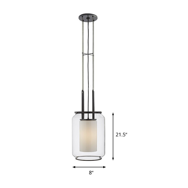 1 Glühbirnenschlafzimmer Hanging Anhänger moderne Schwarz -Down -Beleuchtung mit Zylinder klarer Glasschatten