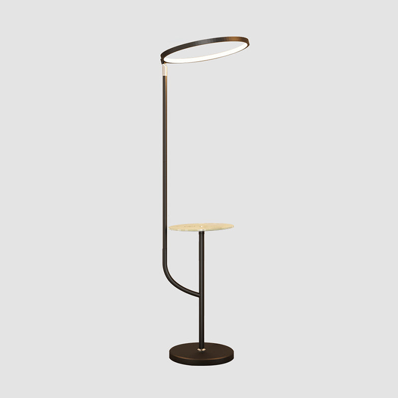 Adjustable Ring Shade Floor Lamp Minimalist Metal Black LED Standing Light with Tray