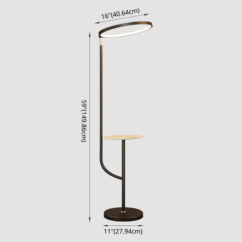 Verstelbare ringschadder vloerlamp Minimalistisch metalen zwarte led staand licht met lade met lade