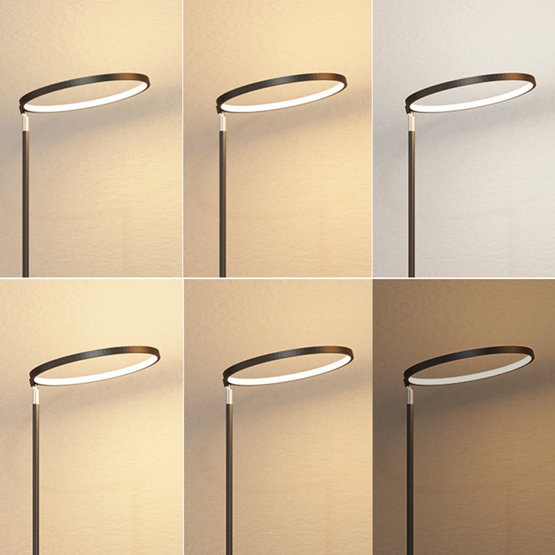 Adjustable Ring Shade Floor Lamp Minimalist Metal Black LED Standing Light with Tray