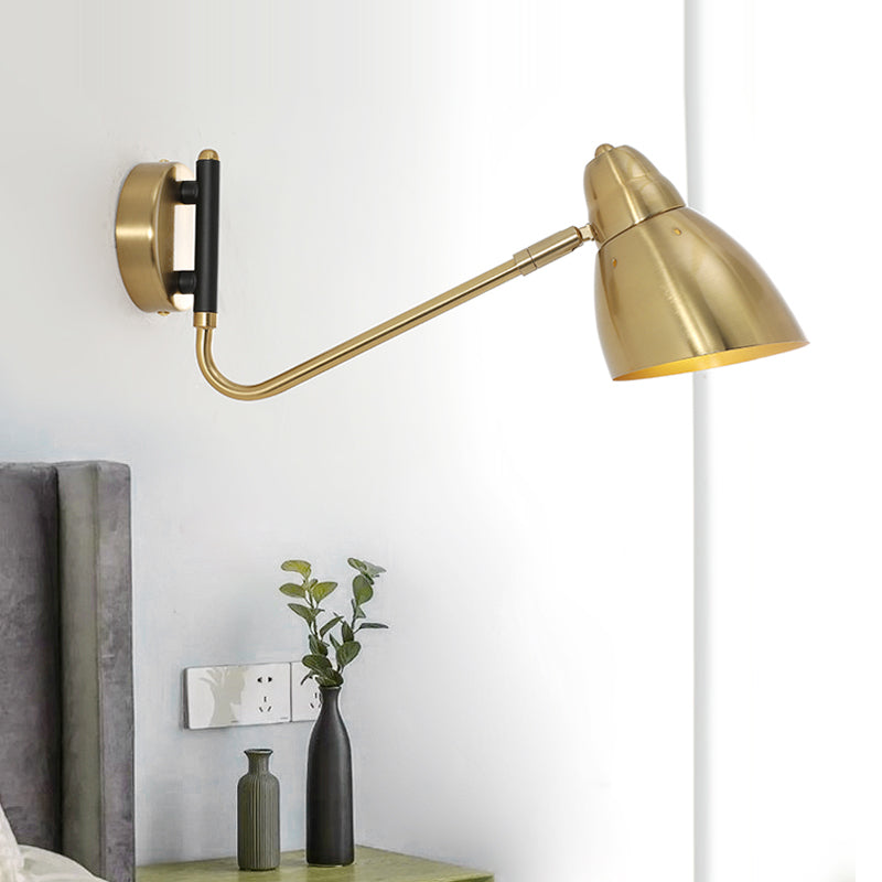 1 Bulb Bedroom Sconce Light Contemporary Gold Wall Mounted Lighting with Dome Metal Shade