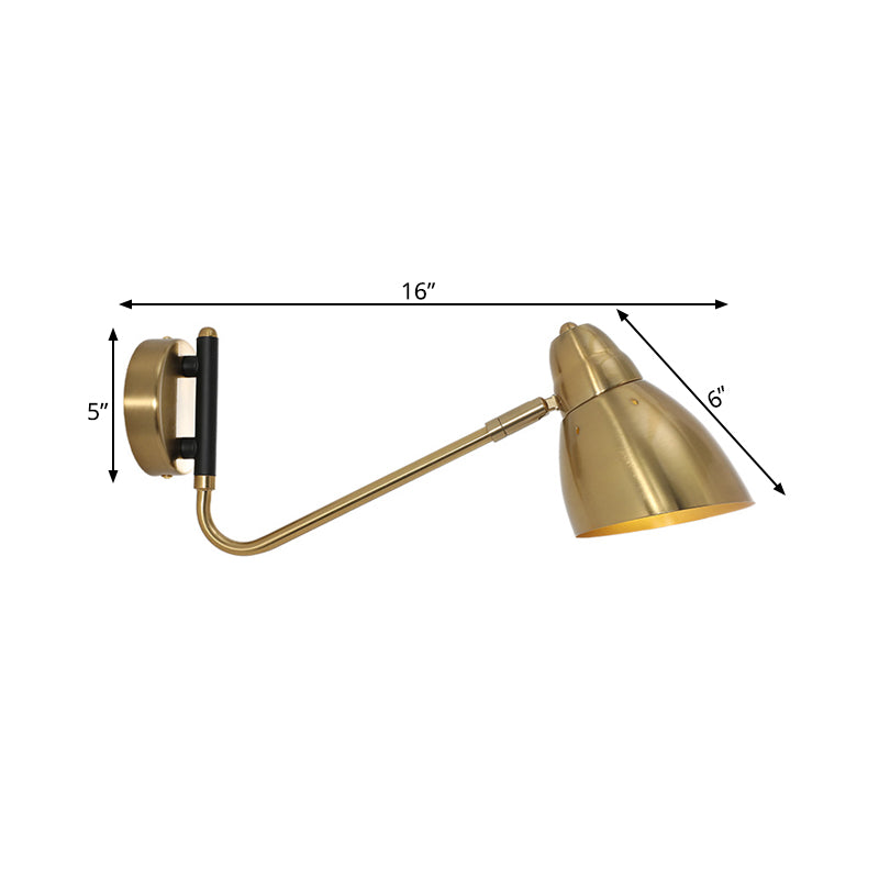 1 Bulb Bedroom Sconce Light Contemporary Gold Wall Mounted Lighting with Dome Metal Shade