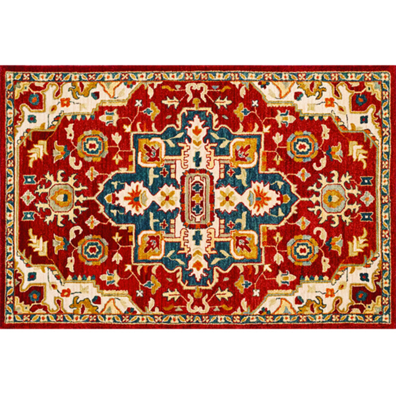 Bohemian Americanan Print Rug Red Polyester Area Rug Easy Care Rug for Living Room