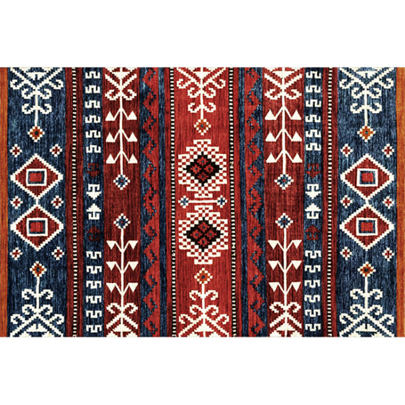 Bohemian Americanan Print Rug Red Polyester Area Rug Easy Care Rug for Living Room