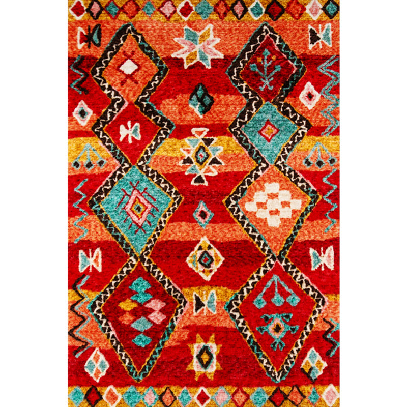 Bohemian Americanan Print Rug Red Polyester Area Rug Easy Care Rug for Living Room