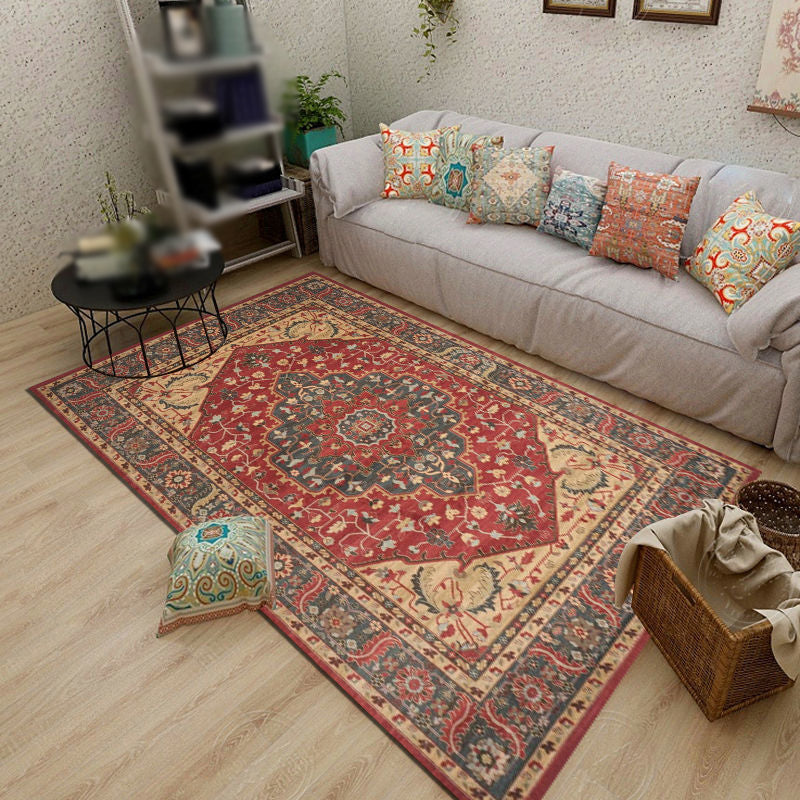 Antique Medallion Print Carpet Polyester Area Rug Stain Resistant Indoor Carpet for Living Room