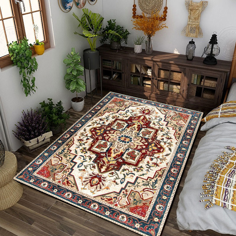 Antique Medallion Print Carpet Polyester Area Rug Stain Resistant Indoor Carpet for Living Room