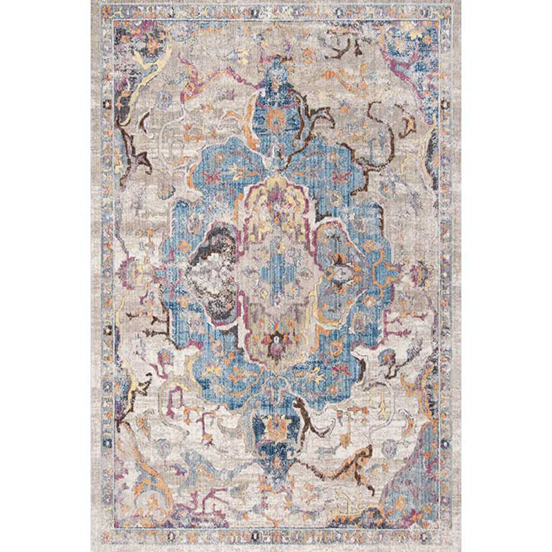 Blue Vintage Rug Polyester Graphic Area Rug Non-Slip Backing Indoor Rug for Drawing Room