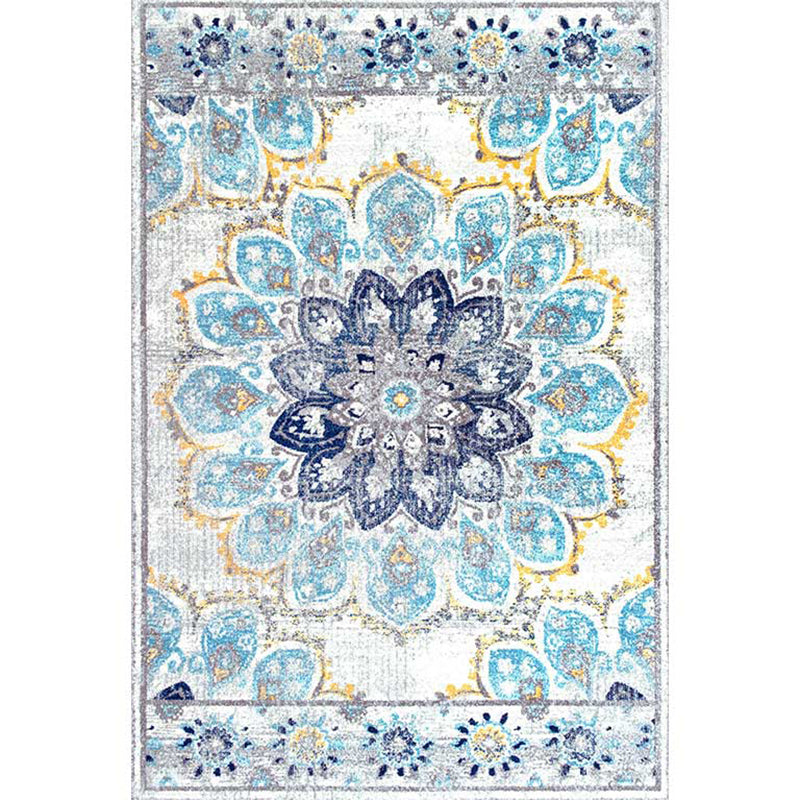 Blue Vintage Rug Polyester Graphic Area Rug Non-Slip Backing Indoor Rug for Drawing Room