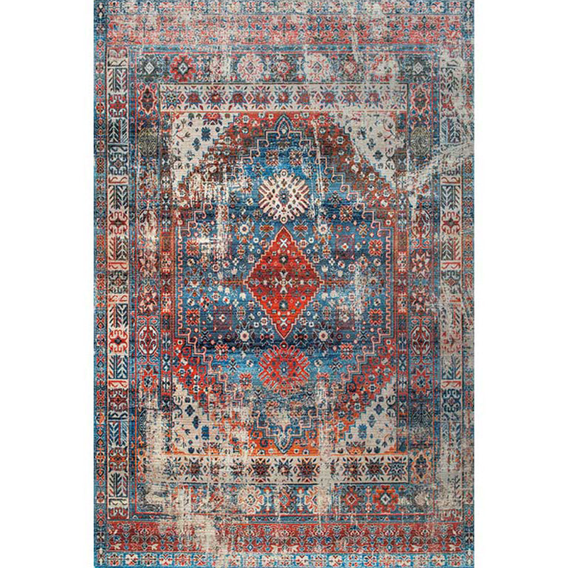 Blue Vintage Rug Polyester Graphic Area Rug Non-Slip Backing Indoor Rug for Drawing Room