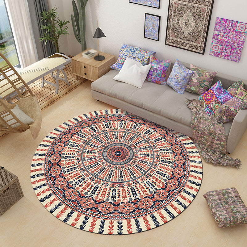 Morocco Red Area Rug Tribal Print Polyester Area Carpet Non-Slip Rug for Living Room