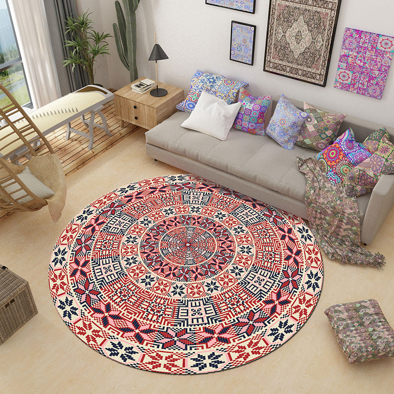 Morocco Red Area Rug Tribal Print Polyester Area Carpet Non-Slip Rug for Living Room