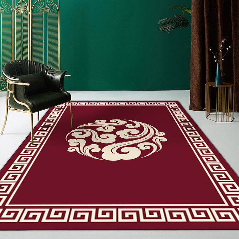 Black Oriental Carpet Polyester Graphic Area Carpet Non-Slip Backing Carpet for Living Room