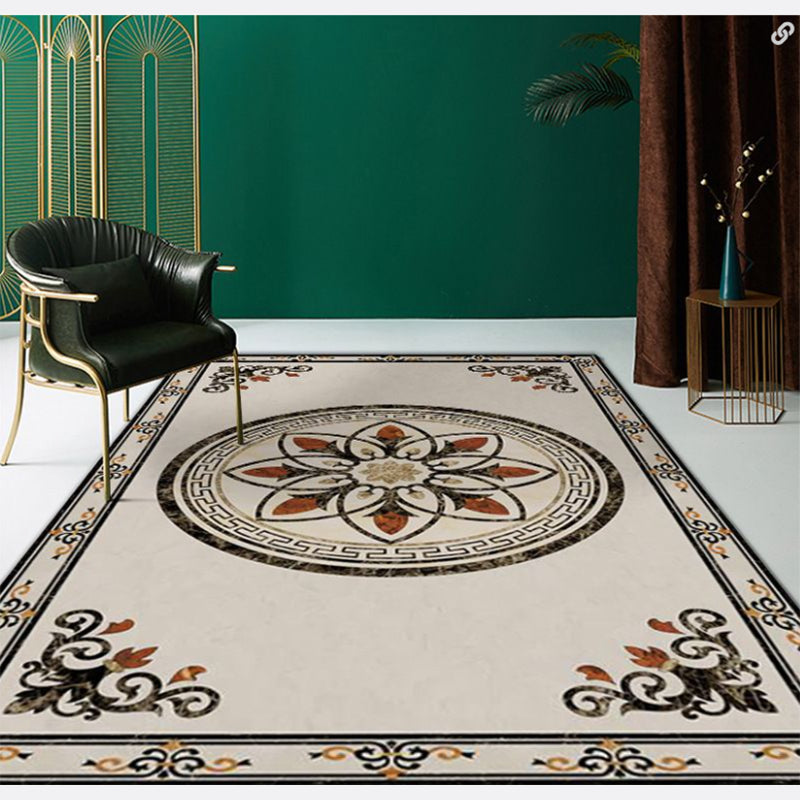 Black Oriental Carpet Polyester Graphic Area Carpet Non-Slip Backing Carpet for Living Room