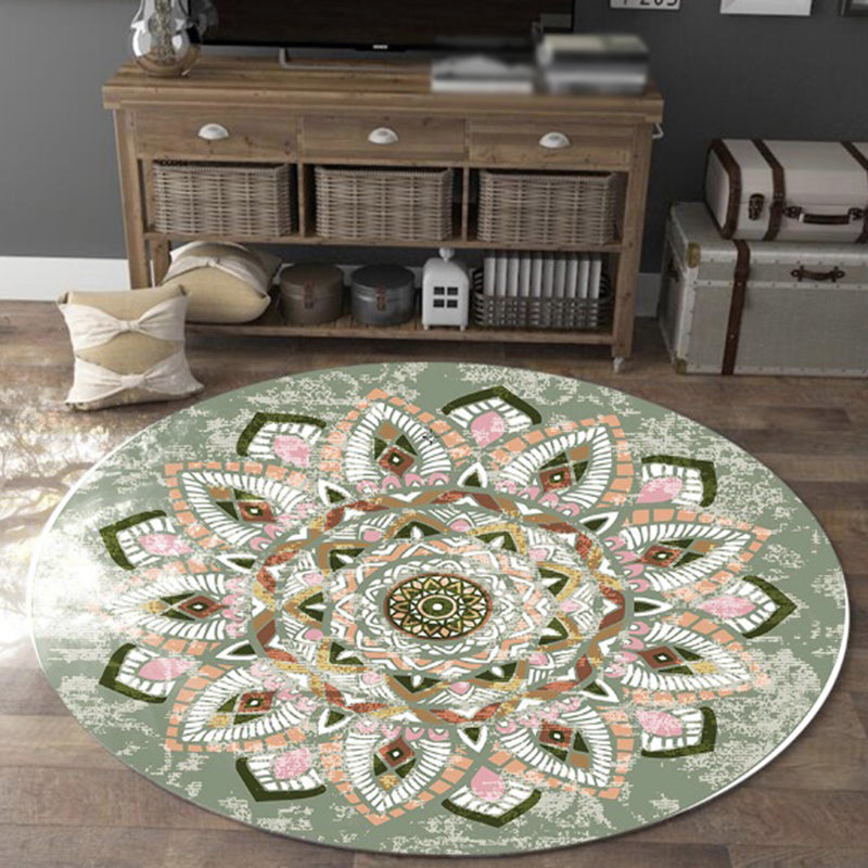 Stylish Green Bohemian Carpet Polyester Americana Pattern Area Rug Non-Slip Rug for Home Decor