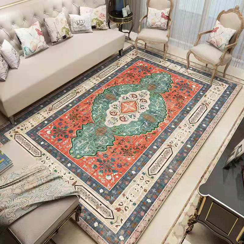 Fancy Red Area Carpet Morocco Antique Pattern Area Rug Polyester Non-Slip Rug for Living Room