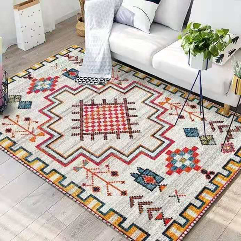 Fancy Red Area Carpet Morocco Antique Pattern Area Rug Polyester Non-Slip Rug for Living Room