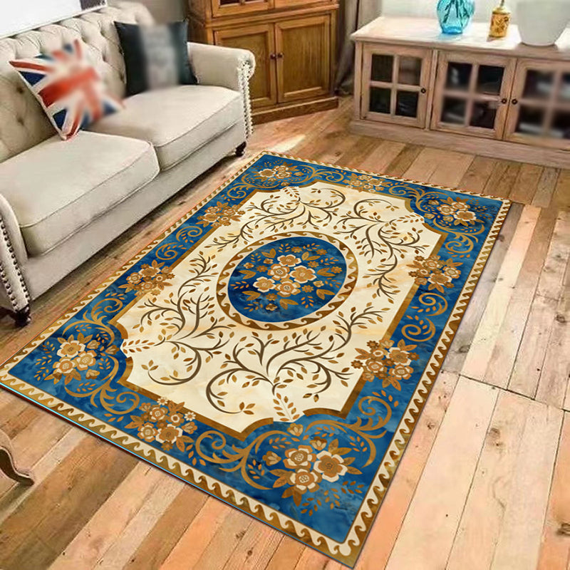 Vintage Home Decoration Rug Floral Pattern Area Carpet Polyester Stain Resistant Indoor Carpet